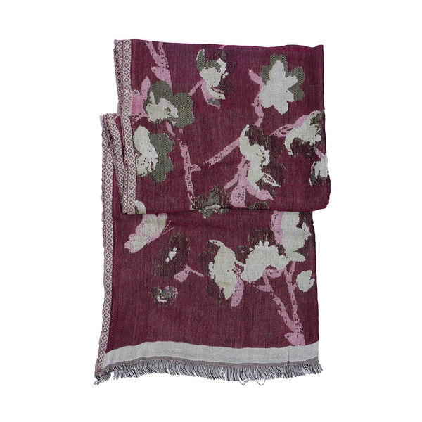 Designer Inspired Winter Special Cherry and Multi Colour Flower Pattern Scarf (Size 170x70 Cm)