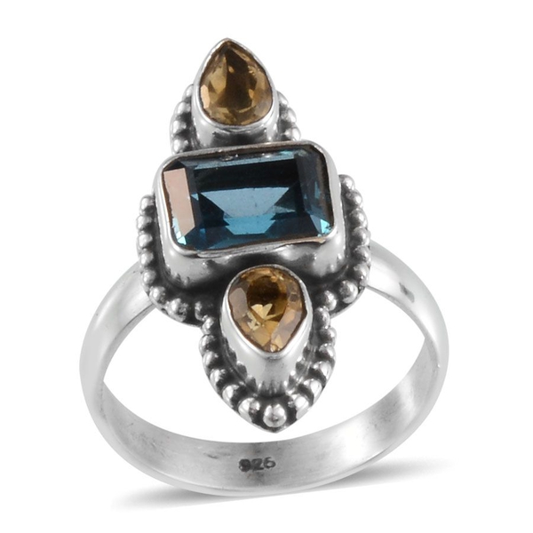 Jewels of India London Blue Topaz (Oct 2.67 Ct), Citrine Ring in Sterling Silver 3.490 Ct.