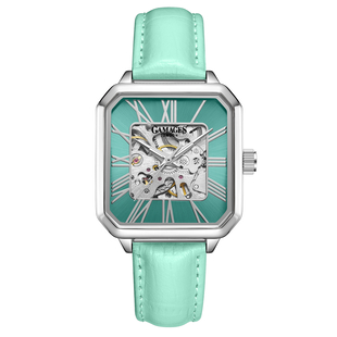 Gamages Of London Skeleton Oasis Ladies Automatic Movement Blue Dial Water Resistant Watch with Blue Leather Strap