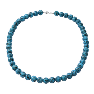 Tucson Special- Blue Turquoise Enhanced Beads Necklace (Size - 20) in Rhodium Overlay Sterling Silve