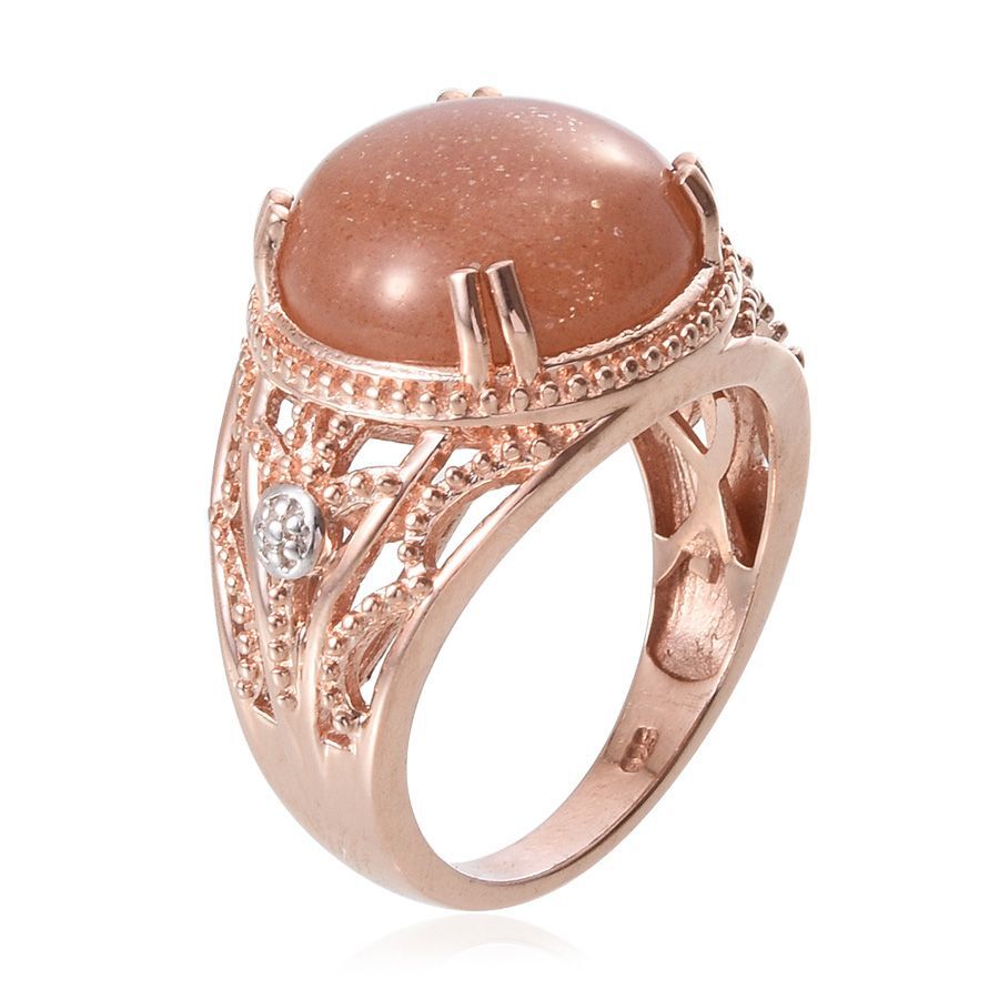 Morogoro Peach Sunstone (Rnd) Solitaire Ring in Rose Gold Overlay Sterling Silver 9.750 Ct.