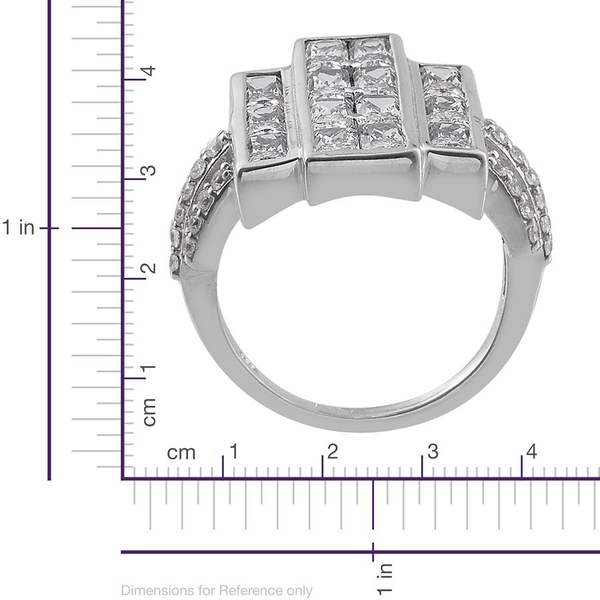 Lustro Stella - Platinum Overlay Sterling Silver (Bgt) Ring Made with Finest CZ, Silver wt 6.96 Gms.