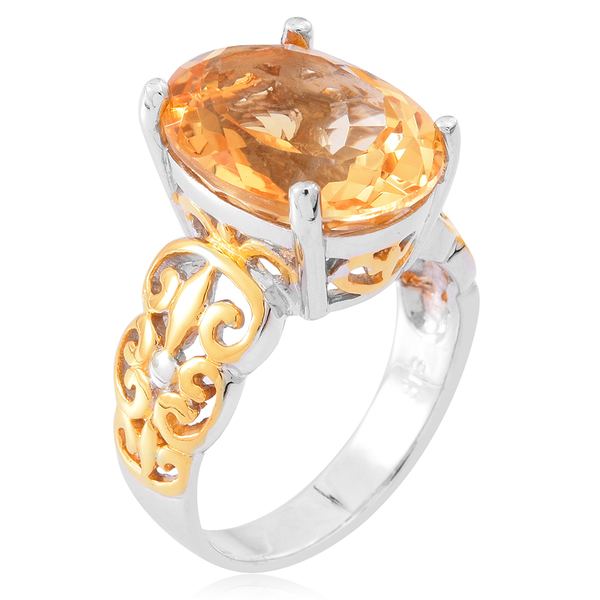 Rare Uruguay Citrine (Ovl) Ring in Yellow Gold and Rhodium Plated Sterling Silver 8.000 Ct.