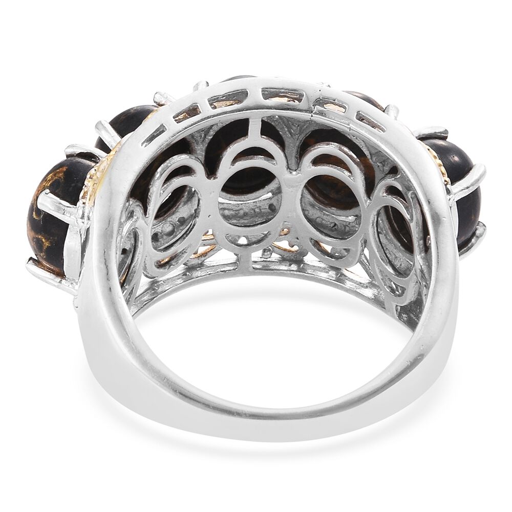 Arizona Mojave Black Turquoise (Ovl) 5 Stone Ring in Platinum and Yellow Gold Overlay Sterling Silver 8.000 Ct.
