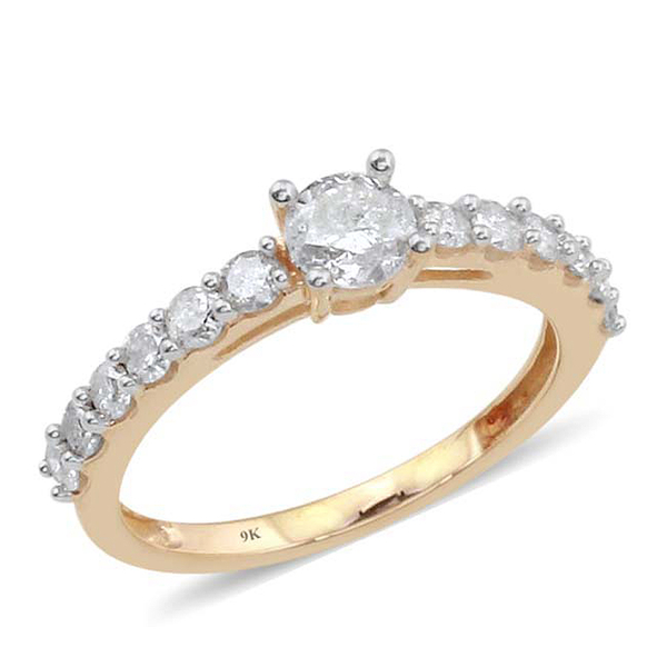 9K Yellow Gold SGL Certified Diamond (Rnd 0.37 Ct) (I3/G-H) Ring 1.000 Ct.