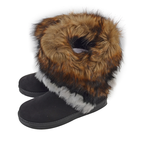Women Faux Fur Lined Winter Warm Snow Ankle Boots - Black