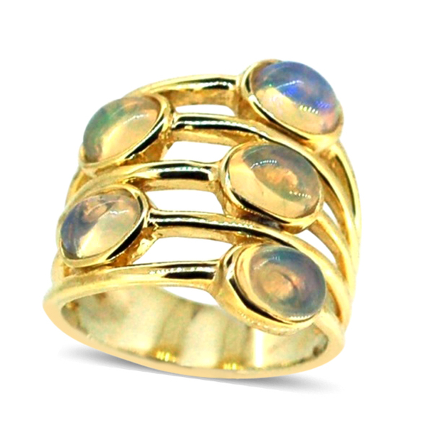 Ethiopian Welo Opal (Ovl) 5 Stone Ring in 14K Gold Overlay Sterling Silver 2.500 Ct.