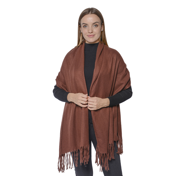 Soft and Lightweight Scarf with Small Fringes (Size 60x180+10cm) - Brown