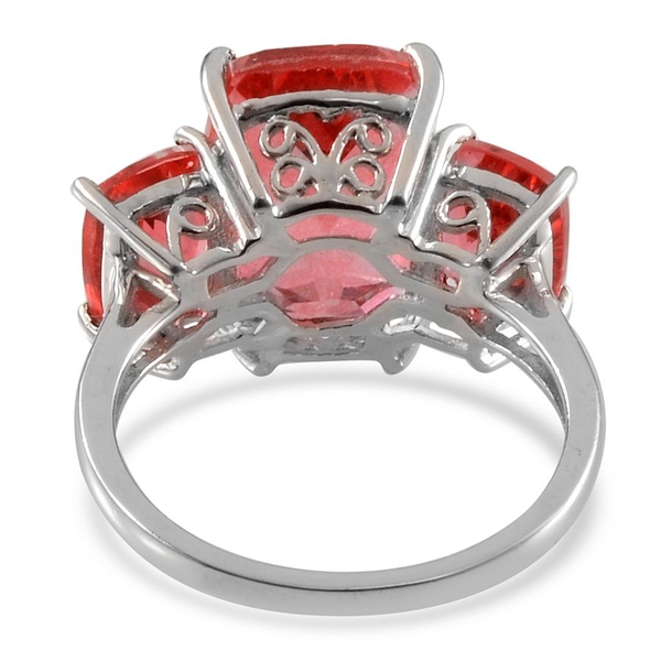Padparadscha Colour Quartz (Cush 7.75 Ct) 3 Stone Ring in Platinum Overlay Sterling Silver 10.750 Ct.