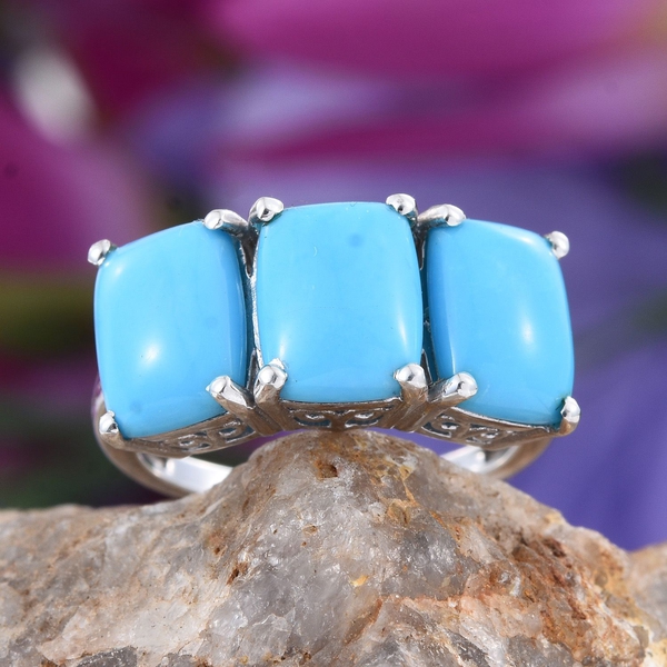 Arizona Sleeping Beauty Turquoise (Cush) Trilogy Ring in Platinum Overlay Sterling Silver 4.750 Ct.