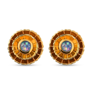 Australian Boulder Opal Triplet  Floral Stud Earrings (With Push Back) in Platinum and Yellow Gold O