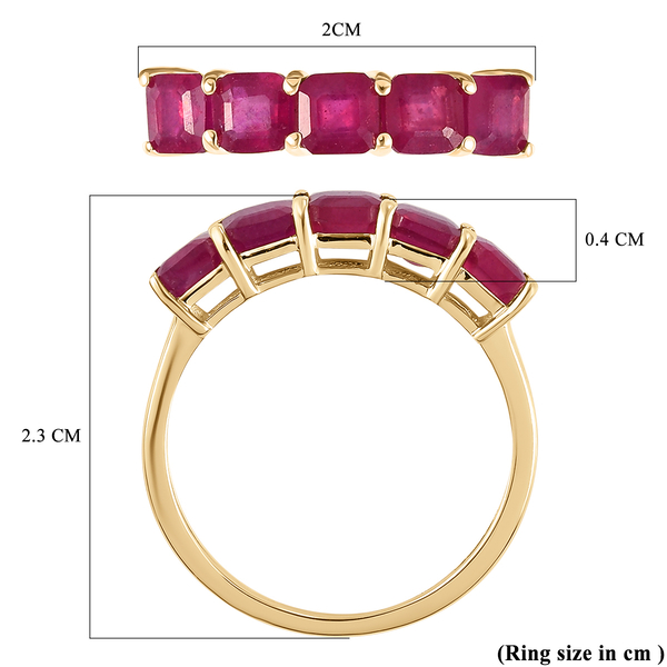 9K Yellow Gold African Ruby (FF) (Asscher Cut) Five Stone Ring 2.44 Ct.
