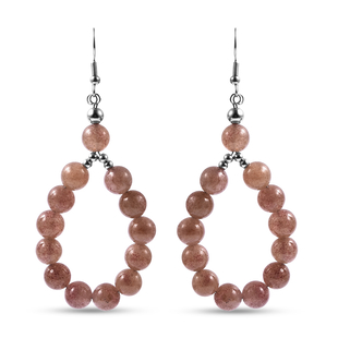 Strawberry Quartz Beads Hook Earrings (with Push Back) in Silver Tone 106.00 Ct.