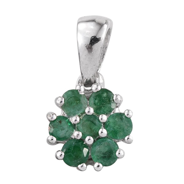 Kagem Zambian Emerald (Rnd) 7 Stone Floral Pendant in Platinum Overlay Sterling Silver 0.750 Ct.
