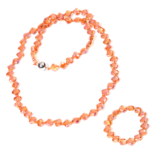 2 Piece Set - Simulated Orange Crystal Necklace (Size 35 with Magnetic Lock) and Bracelet (Size 6.5)