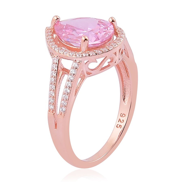 ELANZA AAA Simulated Pink Sapphire and Simulated White Diamond Ring in Rose Gold Overlay Sterling Silver