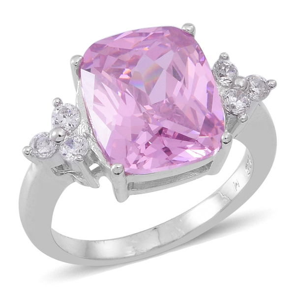 ELANZA AAA Simulated Kunzite (Cush), Simulated White Diamond Ring in Rhodium Plated Sterling Silver