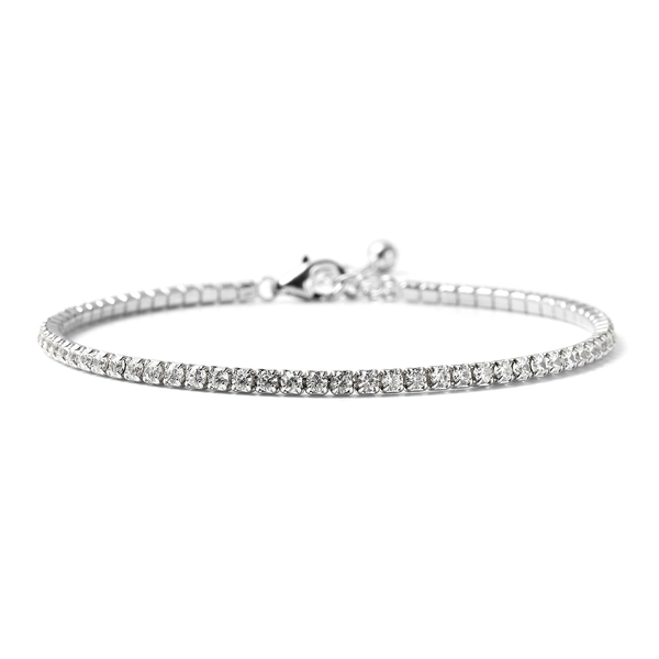 ELANZA Simulated Diamond Bracelet (Size 7 with 1.5 inch Extender) in Rhodium Overlay Sterling Silver