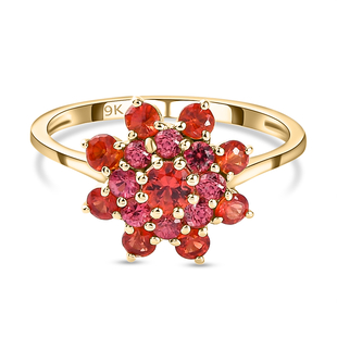 9K Yellow Gold AAA Red Sapphire Floral Ring 1.21 Ct.