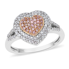(Size S) 9K White Gold Pink and White Diamond Heart Ring (Size S) 0.50 Ct.