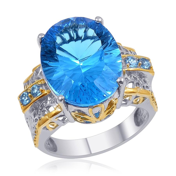 Electric Blue Topaz (Ovl 19.25 Ct) Ring in 14K YG and Platinum Overlay Sterling Silver 19.580 Ct.