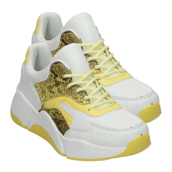 Yellow and White Trainers with Lace Detail