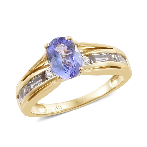 1.75 Ct Tanzanite and Cambodian Zircon Solitaire Design Ring in 9K Gold 3.06 Grams
