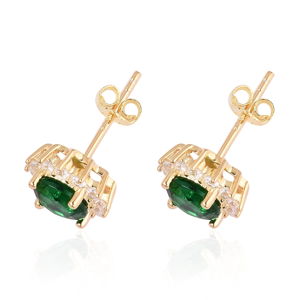 Simulated Chrome Diopside (Rnd), Simulated Diamond Stud Earrings (with Push Back) in Yellow Gold Overlay Sterling Silver