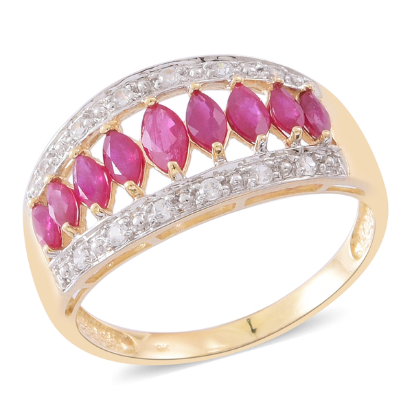 Designer Inspired-9K Y Gold AAA Ruby (Mrq), Natural Cambodian Zircon Ring 2.000 Ct.