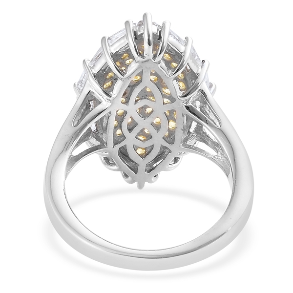 Chanthaburi Yellow Sapphire (Rnd), White Topaz Cluster Ring in Platinum and Yellow Gold Overlay Sterling Silver 2.000 Ct