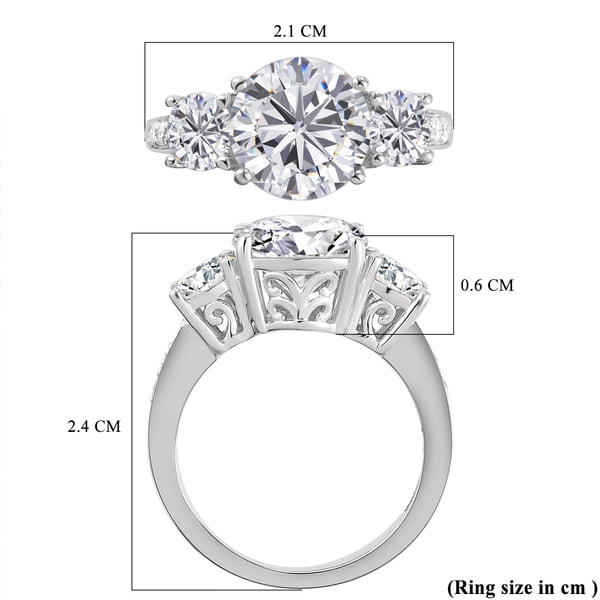 Moissanite Ring in PIatinum Overlay Sterling Silver 3.39 Ct.