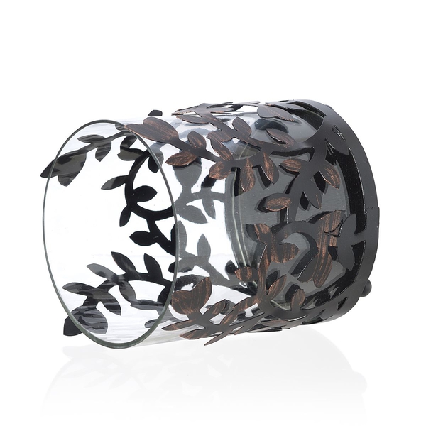 Floral Pattern Metal and Glass Candle Holder