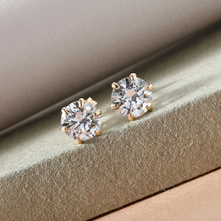 Lustro Stella 9K Yellow Gold Stud Earrings (with Push Back) Made with Finest CZ 3.62 Ct.