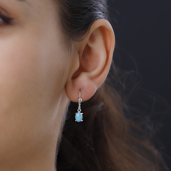 Arizona Sleeping Beauty Turquoise (Ovl) Earrings (With Lever Back) in Platinum Overlay Sterling Silver 1.52 Ct.