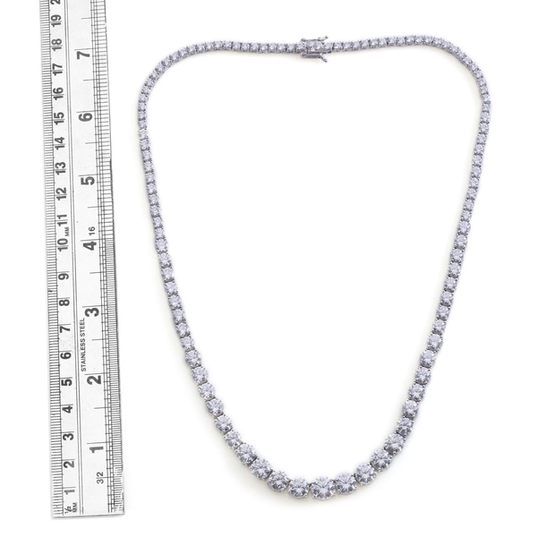 Lustro Stella - Platinum Overlay Sterling Silver (Rnd) Necklace (Size 19) Made with Finest CZ 40.000 Ct.