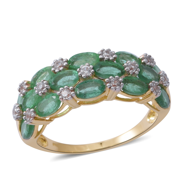 4 Carat AA Kagem Zambian Emerald and Natural White Cambodian Zircon Cluster Ring in 9K Gold 3 grams