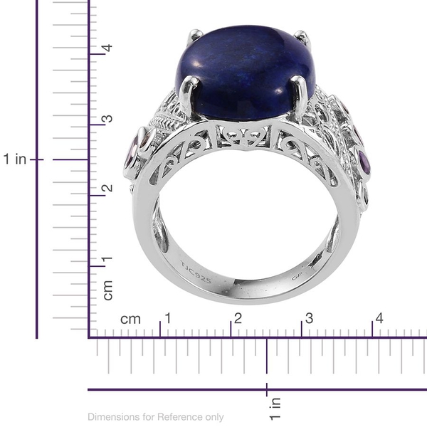 GP Lapis Lazuli (Ovl 21.50 Ct), Amethyst, Rhodolite Garnet, Chrome Diopside, Kanchanaburi Blue Sapphire and Citrine Ring in Platinum Overlay Sterling Silver 22.750 Ct.