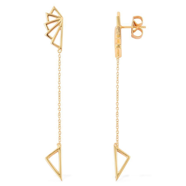 LucyQ Art Deco Earrings (with Push Back) in Yellow Gold Overlay Sterling Silver 5.58 Gms.