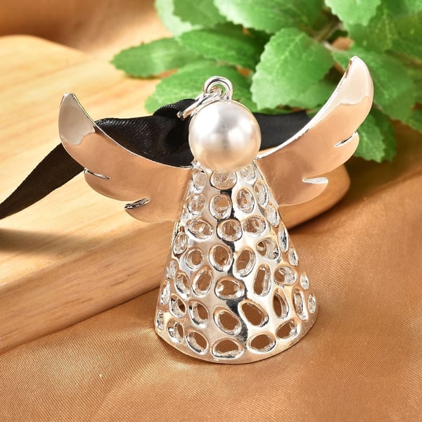 RACHEL GALLEY Simulated Pearl Angel Baubles Charm in Silver Tone