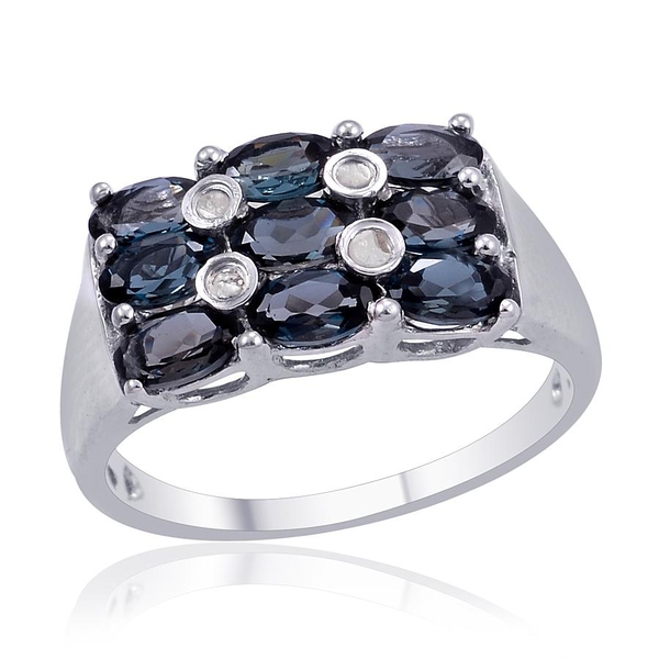 London Blue Topaz (Ovl), Diamond Ring in Platinum Overlay Sterling Silver 2.600 Ct.