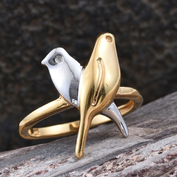 Parrot Couple 2 Tone Silver Ring in Platinum and Gold Overlay.