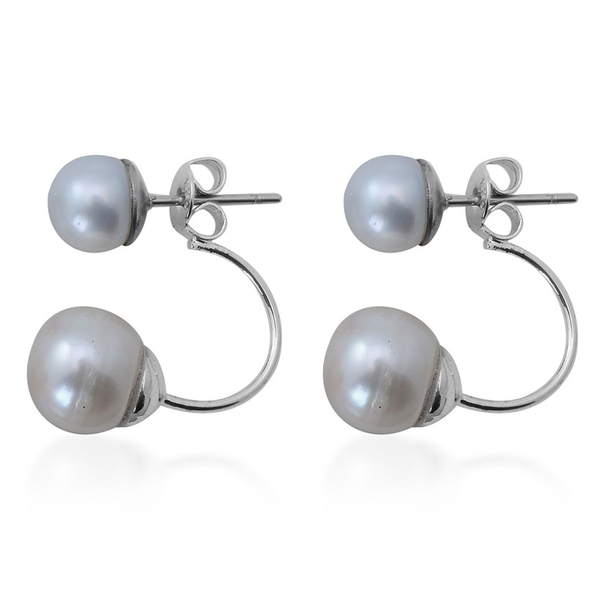 Fresh Water White Pearl Earrings (with Push Back) in Stainless Steel 10.000 Ct.
