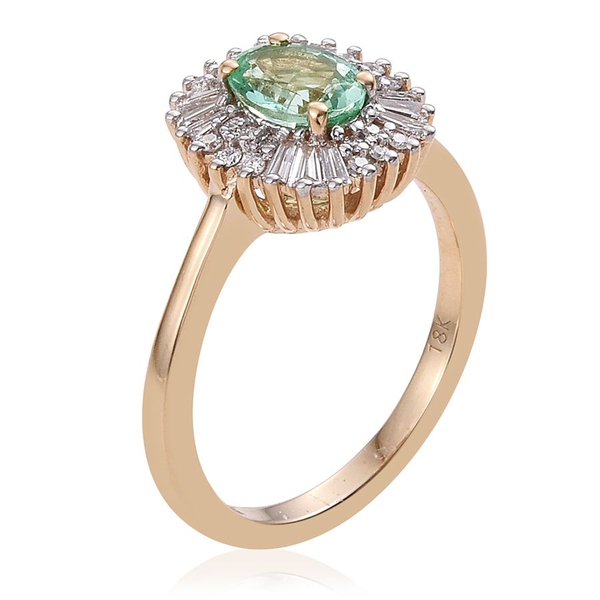 ILIANA 18K Yellow Gold 1 Carat AAA Boyaca Colombian Emerald Oval Halo Ring, Diamond SI G-H.