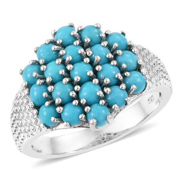Arizona Sleeping Beauty Turquoise (Rnd) Cluster Ring in Platinum Overlay Sterling Silver 2.250 Ct.