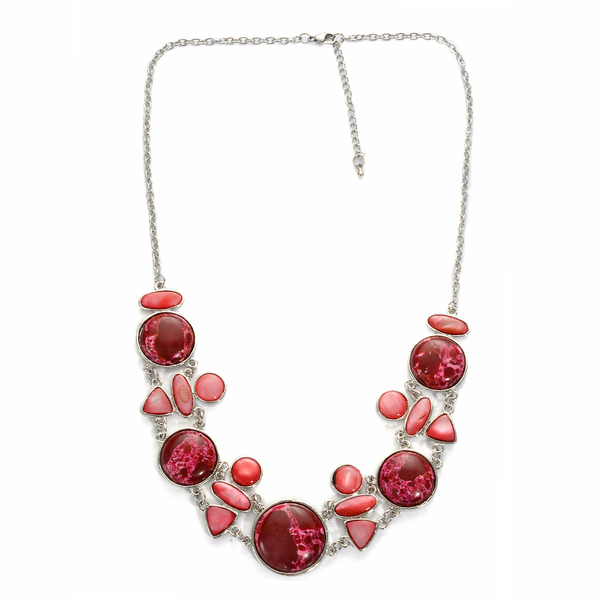 Red Jasper and Dyed Puka Shell Necklace (Size 22) in Silver Tone