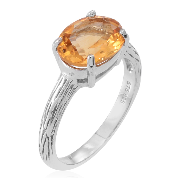 Citrine (Ovl) Solitaire Ring in Rhodium Plated Sterling Silver 3.500 Ct.