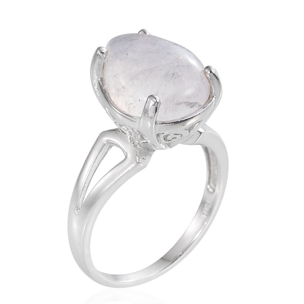 Natural Rainbow Moonstone (Pear) Solitaire Ring in Platinum Overlay Sterling Silver 7.000 Ct.