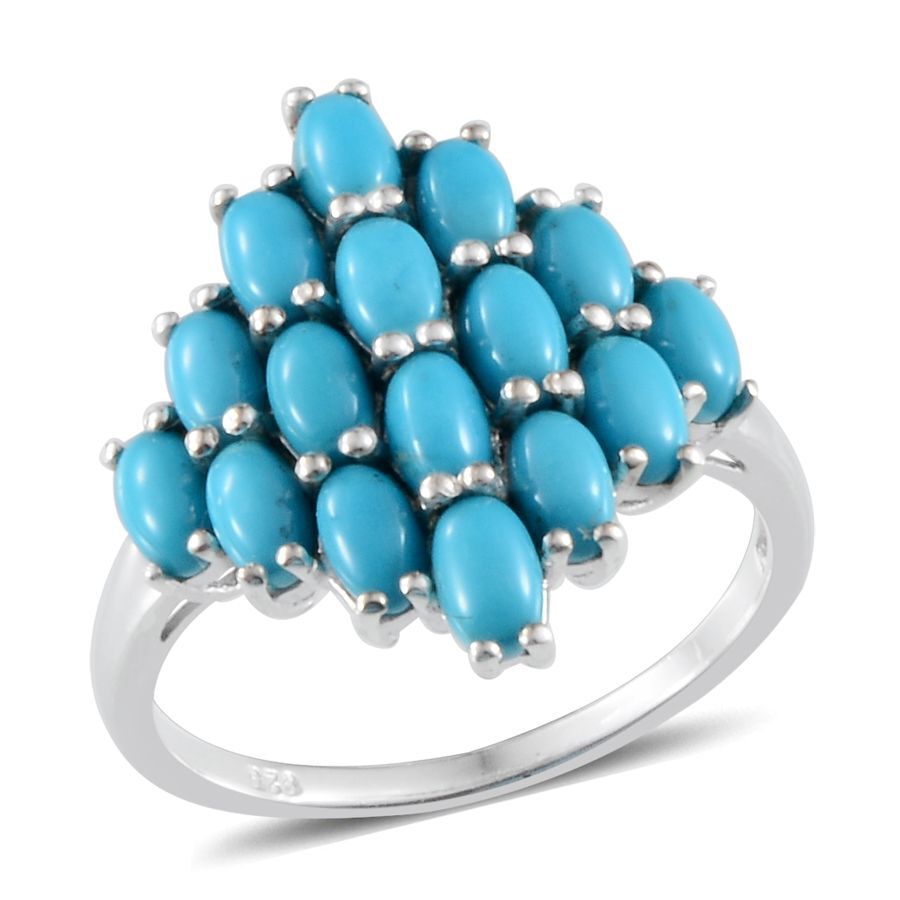 Arizona Sleeping Beauty Turquoise (Ovl) Cluster Ring in Platinum Overlay Sterling Silver 3.500 Ct.