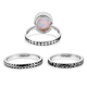 Sajen Silver Cultural Flair Collection - Set of 3 Quartz Doublet Simulated Opal White Ring in Rhodium Overlay Sterling Silver 3.10 Ct, Silver Wt. 6.00 Gms