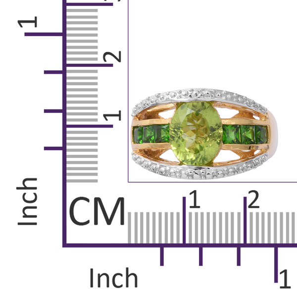 Hebei Peridot (Ovl 2.91 Ct), Chrome Diopside Ring in Yellow Gold and Rhodium Overlay Sterling Silver 3.750 Ct, Silver wt 5.78 Gms.